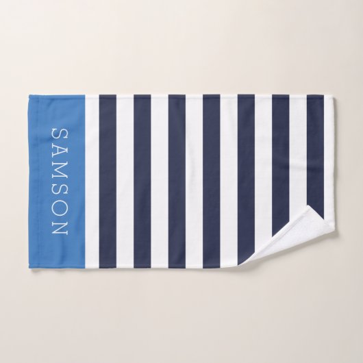 Blauw en Navy Stripes Monogram Bad Handdoek (Handdoek)
