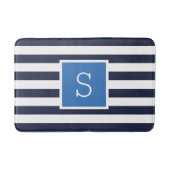 Blauw en Navy Stripes Monogram Badmat (Voorkant)