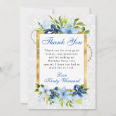 Blauw en Navy Zomer Bloemen Goud Verjaardag Bedankkaart (Voorkant)