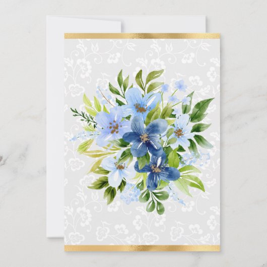Blauw en Navy Zomer Bloemen Goud Verjaardag Bedankkaart (Achterkant)