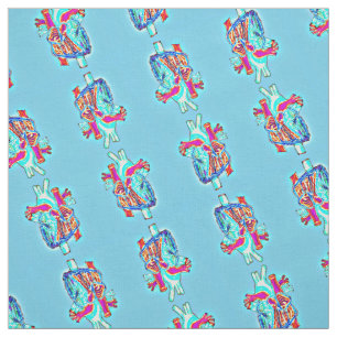 Blauw en Neon Anatomisch Hart Patroon Stof