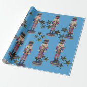 Blauw- en Nutkraker-kerstpapier Cadeaupapier (Uitgerold)