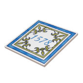 Blauw en olijfgroen klein huisnummer tegeltje (Zijkant)