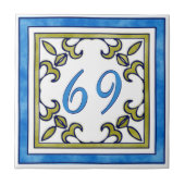 Blauw en olijfgroen nummer tegeltje (Voorkant)