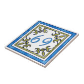 Blauw en olijfgroen nummer tegeltje (Zijkant)