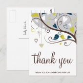 Blauw en olijven | Cute Lovevogels Dank u Briefkaa Briefkaart (Voorkant / Achterkant)