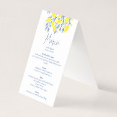 Blauw en onder wijnstokken bruiloft receptie maalt kaart (Achterkant)