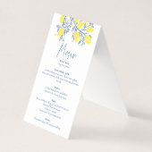 Blauw en onder wijnstokken bruiloft receptie maalt kaart (Voorkant)