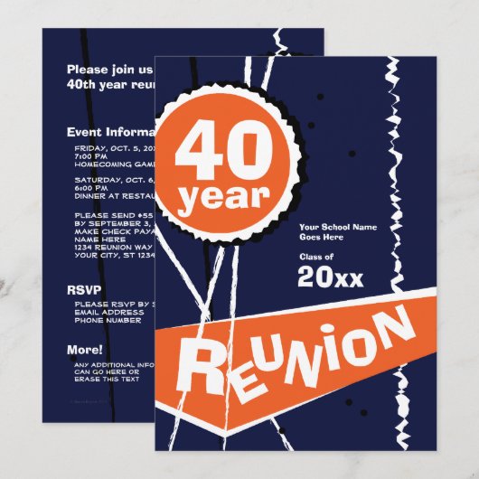 Blauw en Oranje 40 jaar Uitnodiging tot reünie (Voorkant / Achterkant)