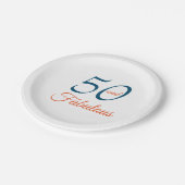 Blauw en Oranje 50e verjaardag Bord papier (Gekanteld)