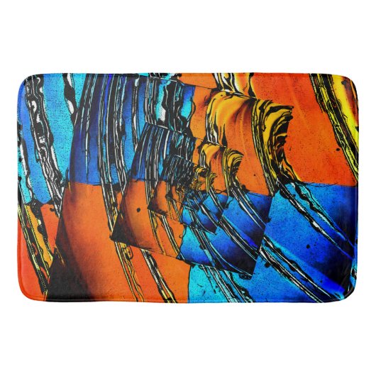 Blauw en Oranje Abstract Badmat (Voorkant)
