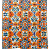 Blauw en Oranje Abstract Douchegordijn (Voorkant)