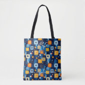 Blauw en Oranje Abstract geometrisch patroon Tote Bag (Voorkant)