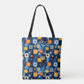Blauw en Oranje Abstract geometrisch patroon Tote Bag (Achterkant)