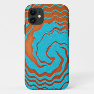 Blauw en oranje abstract golfkunst iPhone 11 hoesje