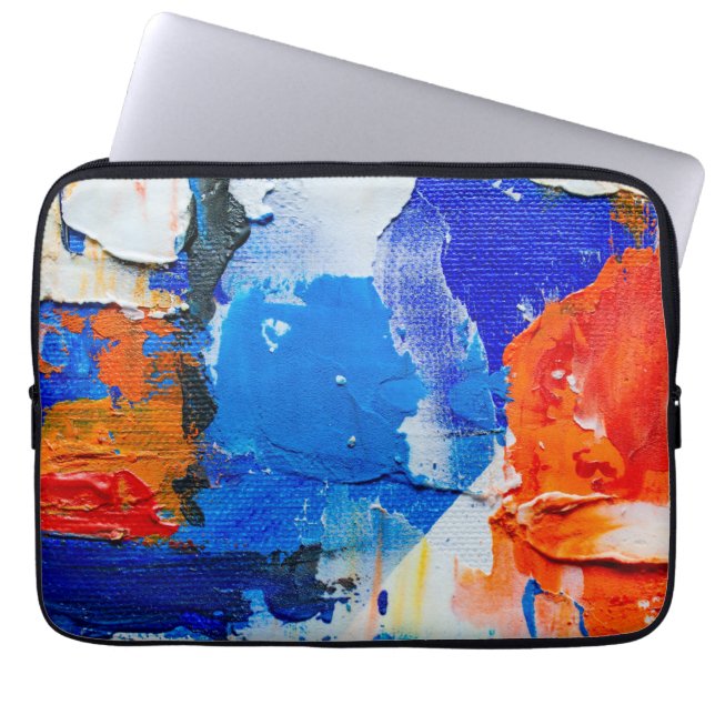 Blauw en Oranje Abstract schilderen Abstracte art  Laptop Sleeve (Voorkant)