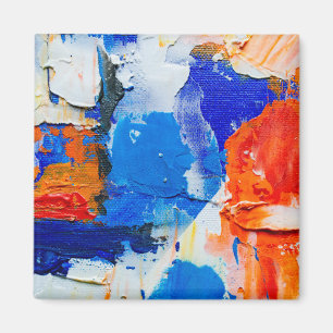 Blauw en Oranje Abstract schilderen Abstracte art  Magneet