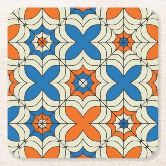 Blauw en Oranje Abstract spin-webontwerp Kartonnen Onderzetters (Voorkant)