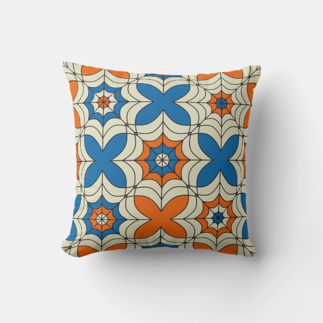 Blauw en Oranje Abstract spin-webontwerp Kussen (Voorkant)