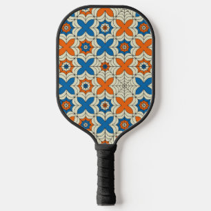 Blauw en Oranje Abstract spin-webontwerp Pickleball Paddle