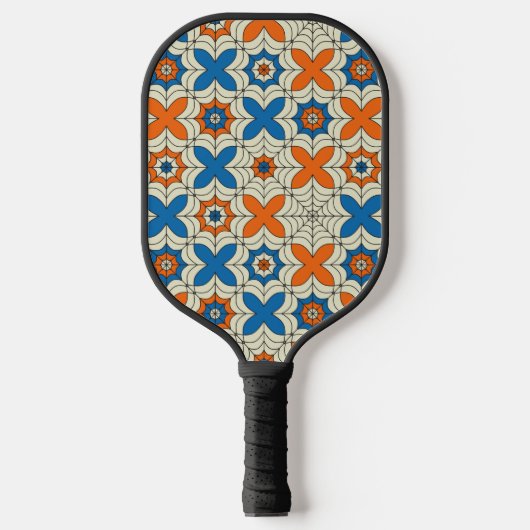 Blauw en Oranje Abstract spin-webontwerp Pickleball Paddle (Voorkant)
