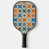 Blauw en Oranje Abstract spin-webontwerp Pickleball Paddle (Achterkant)