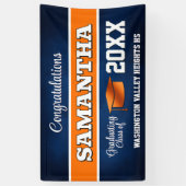 Blauw en oranje afstudeerfeest spandoek (Verticaal)