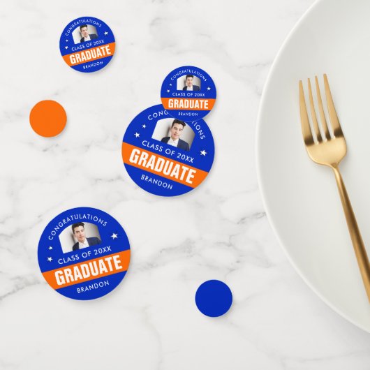 Blauw en Oranje Afstuderen Foto aangepast Confetti (Groep)