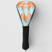 Blauw en Oranje art deco design Golfheadcover (Voorkant)