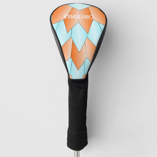 Blauw en Oranje art deco design Golfheadcover (Voorkant)