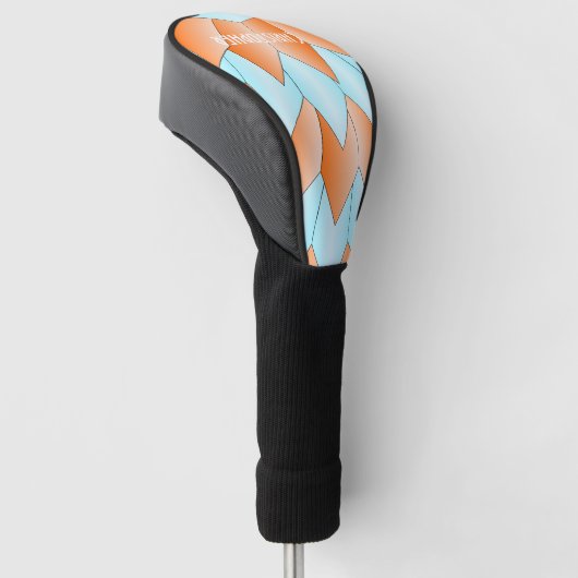 Blauw en Oranje art deco design Golfheadcover (Schuin)