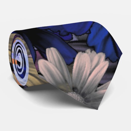 Blauw en oranje bloem stropdas (Opgerold)