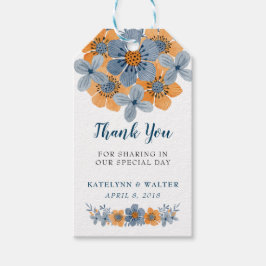 Blauw en Oranje Bloem Trouwgunst Dank u Cadeaulabel