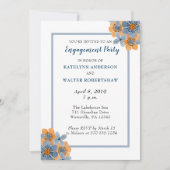 Blauw en Oranje Bloem Verlovingsfeest Nodigt uit Kaart (Voorkant)