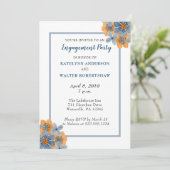 Blauw en Oranje Bloem Verlovingsfeest Nodigt uit Kaart (Staand voorkant)