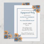 Blauw en Oranje Bloem Verlovingsfeest Nodigt uit Kaart (Voorkant / Achterkant)