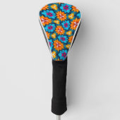 Blauw en Oranje bloemenpatroon Golfheadcover (Voorkant)