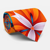 Blauw en Oranje bloemenpatroon Stropdas (Opgerold)