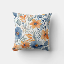 Blauw en Oranje bloemmotief Kussen