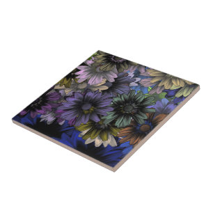 Blauw en oranje bloempatroon tegeltje