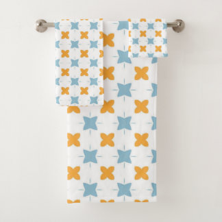 Blauw en oranje bloemtegelpatroon bad handdoek