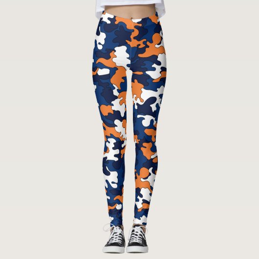 Blauw en Oranje Camo Leggings (Voorkant)