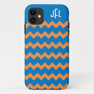 Blauw en Oranje Chevron Monogrammed iPhone5 hoesje