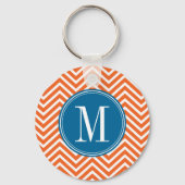 Blauw en Oranje Chevron Pattern met monogram Sleutelhanger (Voorkant)