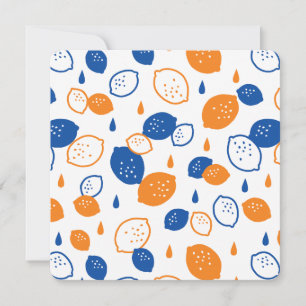 Blauw en Oranje Citroen Patroon Speels Fruit-Thema Kaart