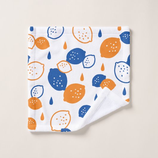 Blauw en Oranje citroenpatroon Speels fruitthema Bad Handdoek (Wasdoekje)