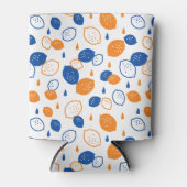 Blauw en Oranje citroenpatroon Speels fruitthema Blikjeskoeler (Voorkant)