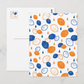 Blauw en Oranje citroenpatroon Speels fruitthema Briefkaart (Voorkant / Achterkant)