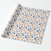 Blauw en Oranje citroenpatroon Speels fruitthema Cadeaupapier (Uitgerold)
