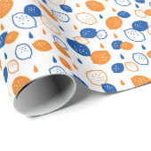 Blauw en Oranje citroenpatroon Speels fruitthema Cadeaupapier (Rol Hoek)